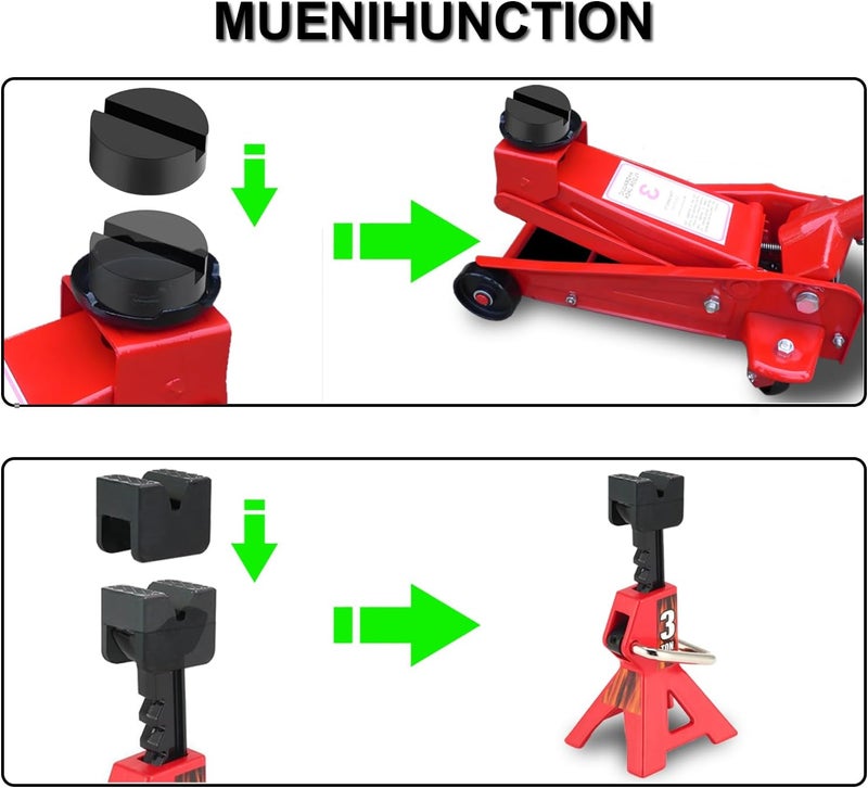 Tussgey 【Upgrade】 8 Pcs Universal Floor Jack Pad, 2 Types Jack Stand Pads Adapter with Anti-Slip Design, Premium Rubber Slotted Frame Rail Pinch Welds Protector, Strong Jack Stand Accessories for for Cars - Image 4